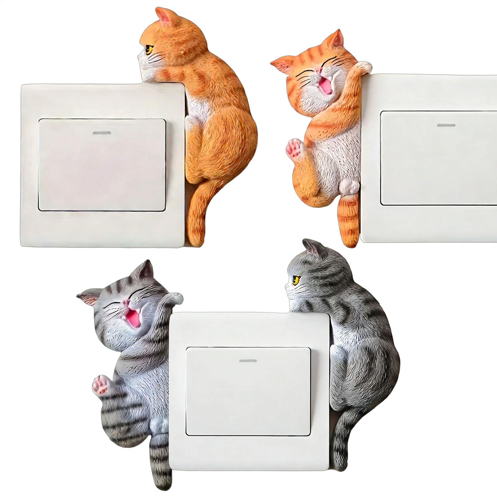 Baby Nursery Wall Lights - ライトボタンステッカー 2 ピース猫デカール 2D 取り外し可能なコンセントカバー壁装飾かわいい子供部屋ホーム保育園オフィス面白い装飾