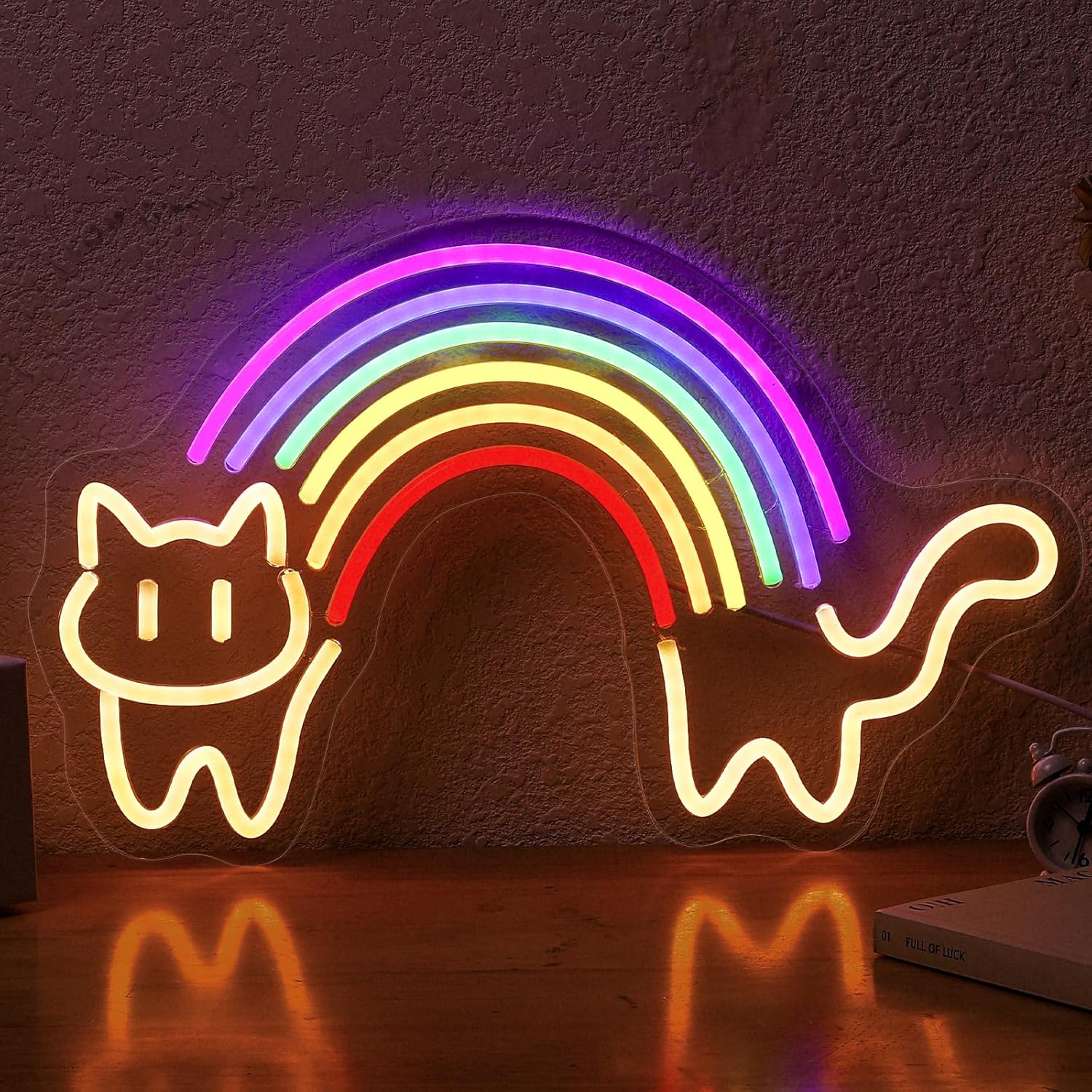 Baby Nursery Wall Lights - レインボーキャットネオンサイン かわいい猫ネオンライト USB電源 寝室 子供部屋 ペットショップ