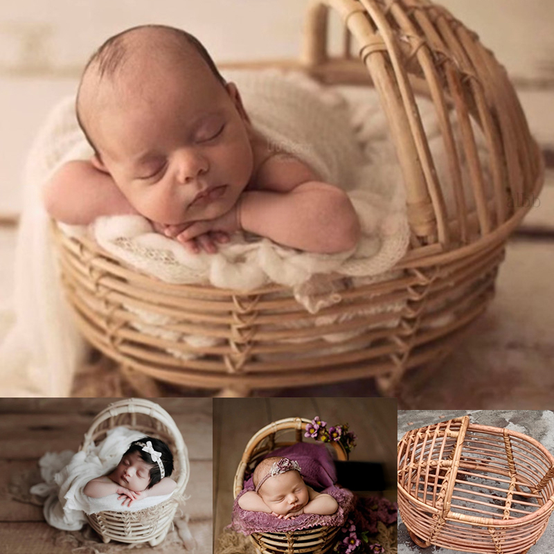 Baby Nursery Boy - 新生児の写真撮影の小道具籐ラウンドコンテナバスケットチェアベベ写真アクセサリー Recien 赤ちゃん女の子男の子ポーズベッド背景