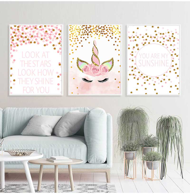装飾絵画女の赤ちゃんの寝室の装飾ピンクユニコーン保育園引用ア - Baby Girl Nursery Quotes のレビューと価格