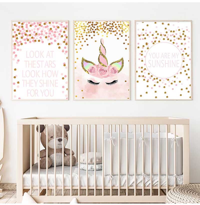 装飾絵画女の赤ちゃんの寝室の装飾ピンクユニコーン保育園引用ア - Baby Girl Nursery Quotes のレビューと価格