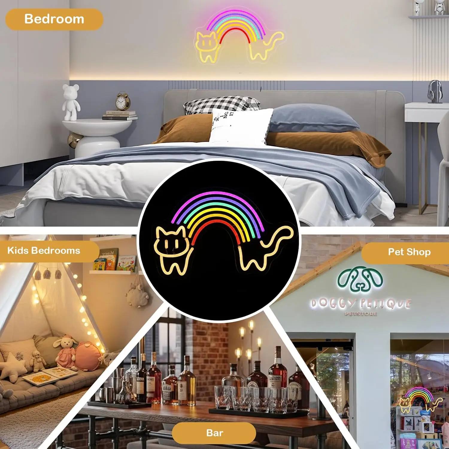 レインボーキャットネオンサイン かわいい猫ネオンライト US - Baby Nursery Wall Lights のレビューと価格