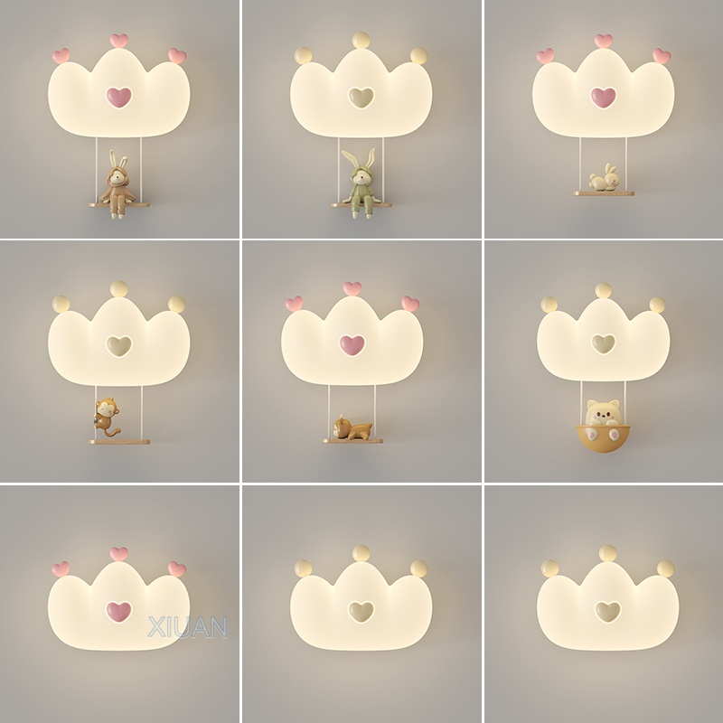 女の子のためのピンクの王冠の壁ランプ,ロマンチックな壁のライ - Baby Nursery Wall Lights のレビューと価格