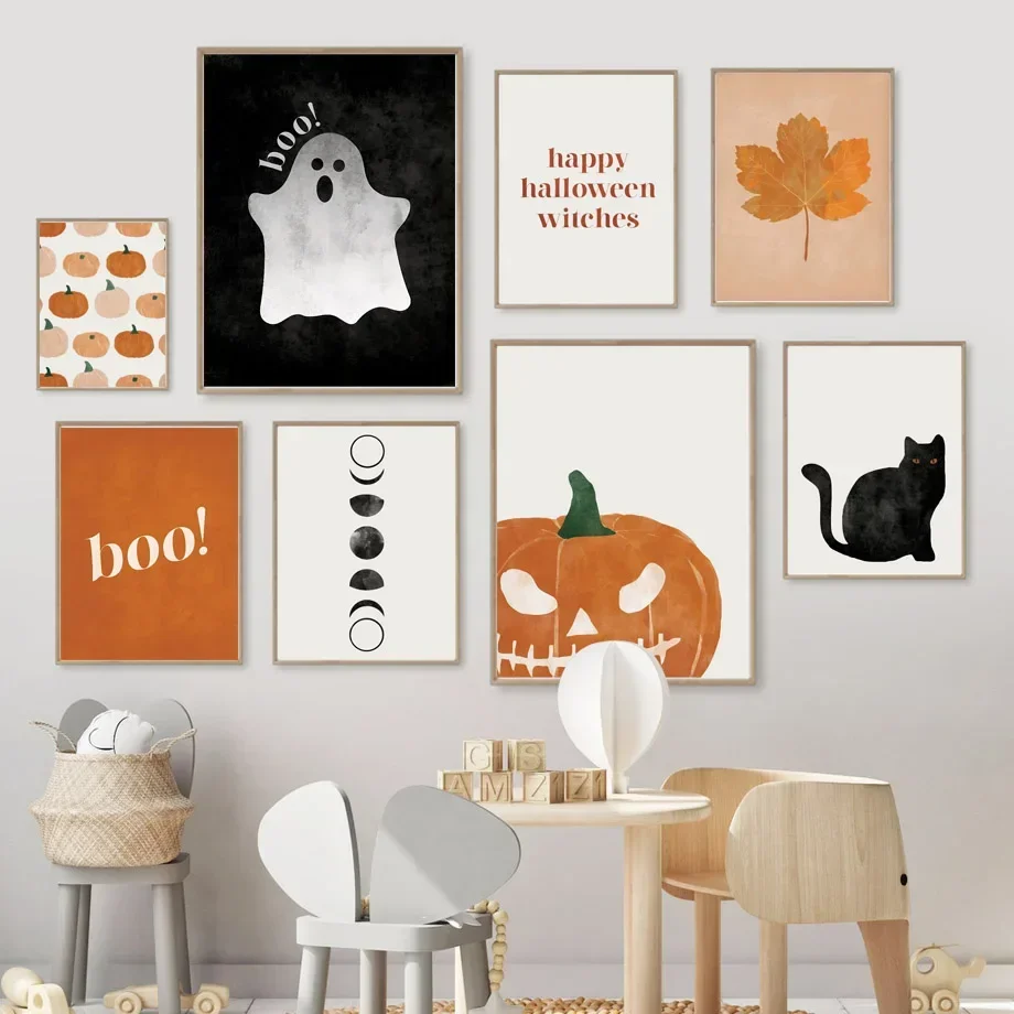 猫ハロウィンソウルカボチャ壁アートキャンバス絵画北欧ポスター - Baby Nursery Decor Girl のレビューと価格
