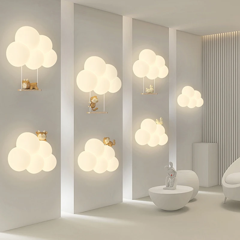 クリームスタイル漫画クリエイティブ寝室ベッドサイドクラウドウ - Baby Nursery Wall Lights のレビューと価格