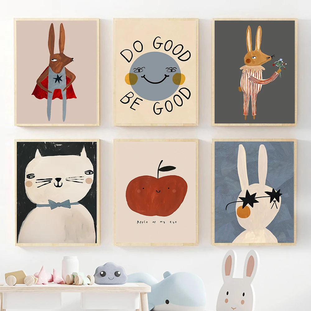 （フレームなし）面白い漫画風のウサギとクマの動物モチーフの壁 - Baby Nursery Frames のレビューと価格